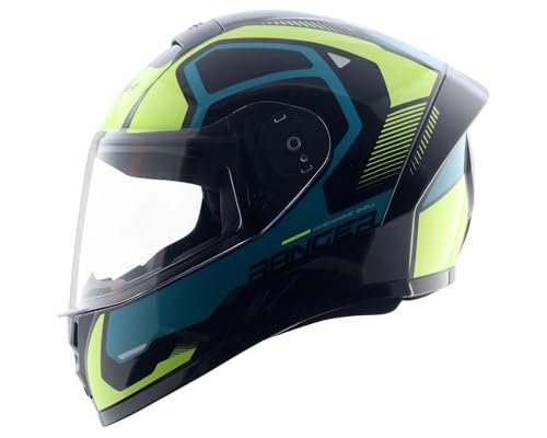 Vega Ranger DX Crew Full Face Motorcycle Helmet with Lightweight Shell, Shock Absorbing Interior, Comfortable Liner, Ventilated Fit, Aerodynamic Build, and Trendy Black Neon Yellow Finish Black Neon Yellow-M