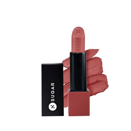 SUGAR Cosmetics Glide Peptide Serum Lipstick with Hyaluronic Acid & Vitamin E | Velvet Matte Lipstick for Indian Skin | 1-Swipe Full Coverage | 4.2gm – 02 Positano Peach