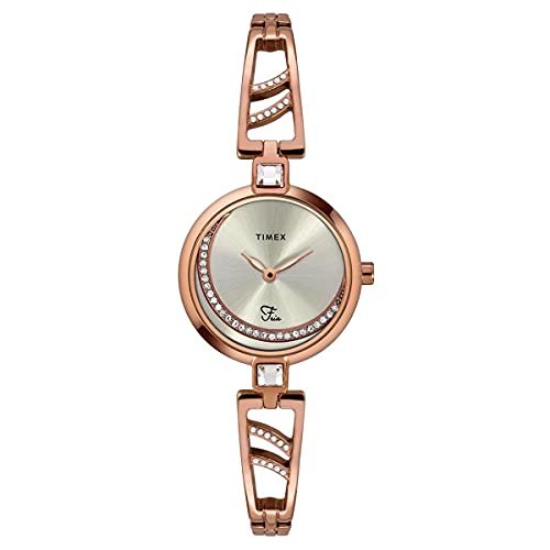 TIMEX Fria Analog Watch for Women with Silver Round Dial & Rose Gold Brass Bracelet Band Water Resistant Women’s Wrist Watches – TWEL15201