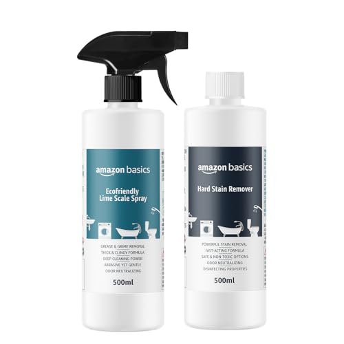 Amazon Basics – Hardstain & Descaler Eco-Friendly Cleaning Spray Combo | 500ml Each (Pack of 2) | Citrus Scent | for Kitchen & Bathroom Use