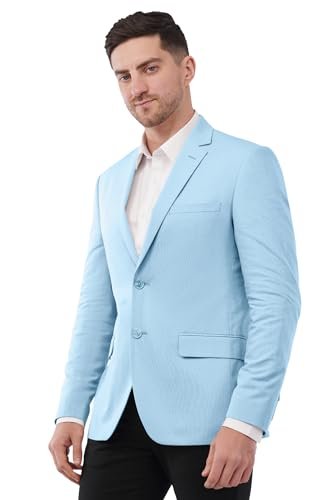 SaintX Men’s Premium Summer Blazer | Linen Cotton Blended Breathable Fabric | Fully Lined | Comfortable Slim Fit | Crafted for The Modern Gentleman | Casual & Formal Wear (JK08_Sky_50)
