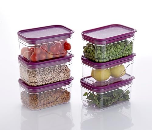 Xiran Airtight Fridge Storage Boxes, Kitchen Containers with Lid Fridge Storage Containers, Kitchen Accessories Items, Plastic Kitchen Organizer Storage Set for Vegetables, Fruits(800ML, Pack of 6)