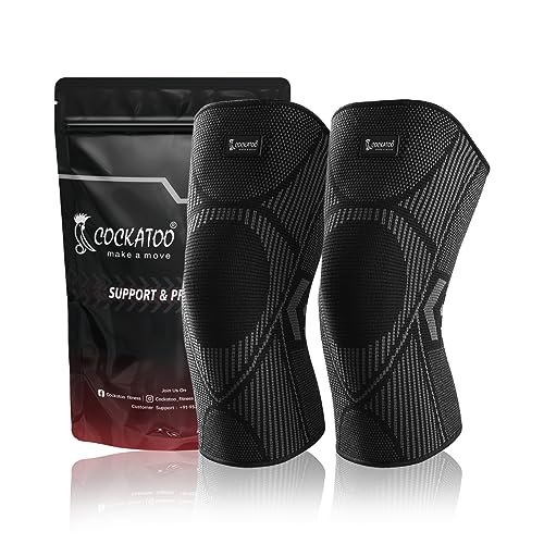 Cockatoo Knee Support For Men,Knee Cap Compression Support for Gym Running, Cycling, Sports, Jogging, Workout Pain Relief,Material: Nylon & Spandex(Pack Of Two) (C-KNEE-222-BLACK, L)
