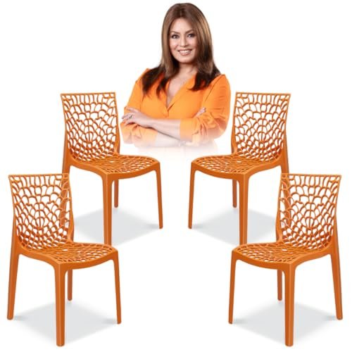MAHARAJA Plastic Chair Set | Plastic Chair for Home, Living. Dining Room Office Kitchen Restaurant Canteen Hotel Garden, Strong and Sturdy Structure Chair with Arm Rest (Orange, Pack of 4)