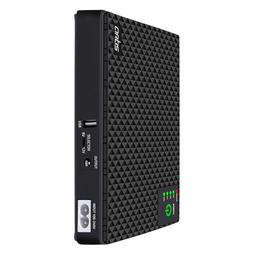 Artis AR-MINIDC-2 Mini UPS for WiFi Router/Modem/Set top Box Devices. 8800mAh Battery Supports 9V/12V-1A/1.5A/2A Routers. USB Port for Phone Charging, Battery Level Indicators. BIS Certified