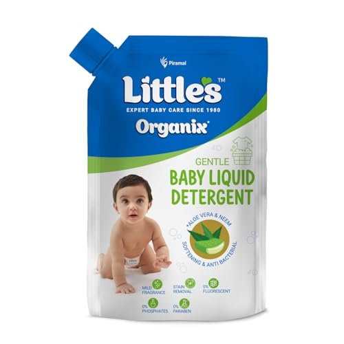 Little’s Organix Gentle Baby Liquid Detergent 1 L | with Aloevera & Neem | Anti-Bacterial & Softening | No Fluorescents, No Phosphates, No Parabens|Stain Removal, Suitable for Hand Wash & Machine Wash