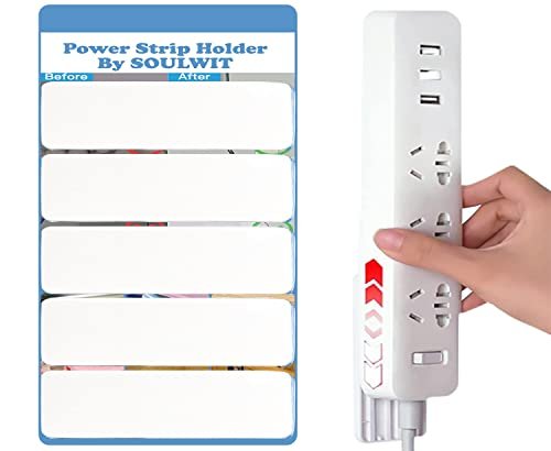 SOULWIT 5-Pack Self Adhesive Power Strip Holder, Surge Protector Fixator Wall Mount Punch Free Cable Management System for Remote Control Router Computer Kitchen Home and Office.