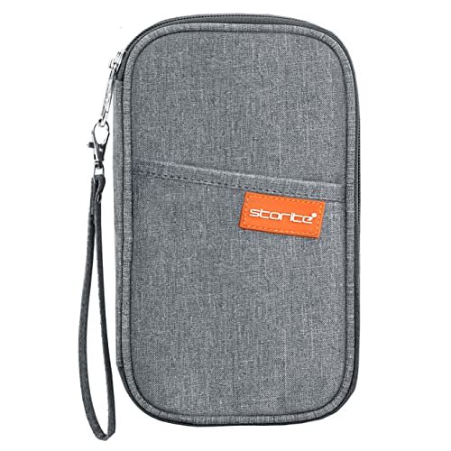 Storite Nylon Travel Family Passport Holder Wallet Organizer for Credit Debit Card Boarding Pass with Removable Hand Strap for Men and Women(Grey)