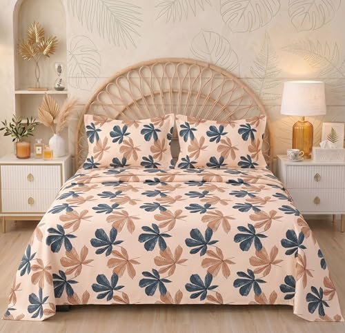 BSB HOME Cotton Flat Bedsheet with 2 Pillow Covers, 240 TC Soft Double Bed Sheet, Breathable & Comfortable for All Seasons – 86 x 88 Inches (218 x 224 cm) (Blush Sand)
