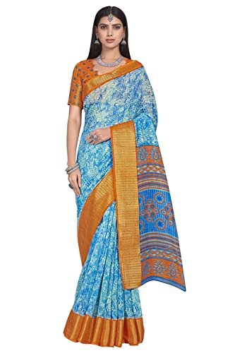 Glory Sarees Women’s Cotto Silk Saree With Blouse Piece (Fashion104_Blue)