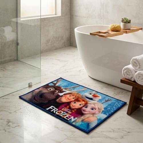 Athom Living Disney Frozen Characters Digital Printed Themed Multi Colored Kids Premium Nylon Bathmat, with Latex Backing, Anti-Skid Bathmat, 37 x 57 cm, Pack of 1