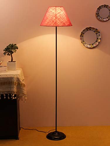 Devansh Conical Pink Jute Shade Floor Lamp with Black Base