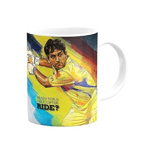 AYUSHGUARD Cricket Theme Ceramic Coffee Mug, MS Dhoni and Virat Kohli Fan Art Print (Sports Lover) (4-Dhoni, Large)