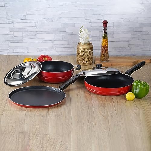 Sumeet 2.6mm Thick Non-Stick SORX Cookware Set (Dosa Tawa – 26.5cm Dia + Kadhai with Lid – 1.5Ltr Capacity- 20cm Dia + Fry pan – 1.5Ltr Capacity – 21cm Dia)