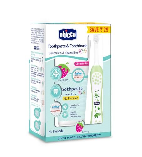Chicco Toothpaste Strawberry + Chicco Brush Green 6-36M
