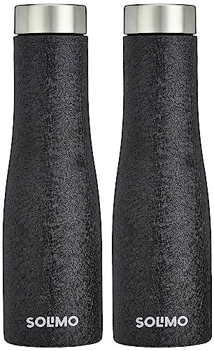 Amazon Brand – Solimo Stainless Steel Fridge Water Bottles | Set of 2 | Textured Finish | 1 L | Black