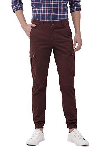 The Indian Garage Co Men’s Slim Casual Pants (0419-CARGO02-07- Burgundy_34)