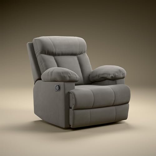 Green Soul Cloud | Single Seater Manual Recliner Sofa | Ultra Soft Suede Fabric | Recline & Relax (R1) | Oversized Leg Rest & Cushioned Lumbar (Grey)