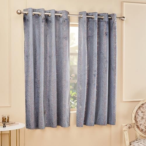 Amazon Brand – Solimo Polyester 75% Blackout Leaf Print Window Curtains|75% Room Darkening| 5 Feet |Set of 2| Leaf Print Design | for Living Room Kids Room and Bedroom | Color- Grey| Light-Filtering