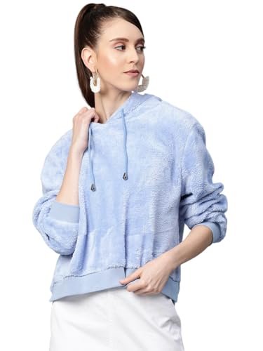 SASSAFRAS Blue Hooded Faux Fur Sweatshirt