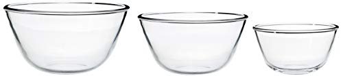 Amazon Brand – Solimo Mixing/Serving Borosilicate Glass Solid Bowl Set (3 pieces, 1600ml, 1100ml, 550ml), Transparent