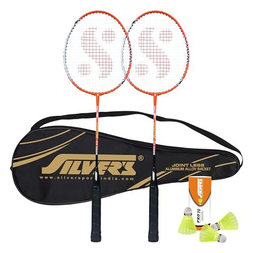 Silver’s Jointless Aluminium Alloy Composite Storm Badminton Kit (2 Racquets with Full Cover, 1 Box Nylon Shuttlecock Pack of 3)(Red/Silver)