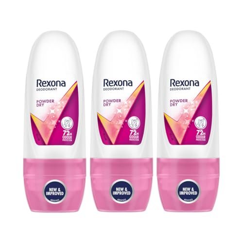 Rexona Powder Dry Underarm Roll-On Deodorant for Women | 72 Hours Long-Lasting Odour Protection | 0% Alcohol, Safe on Skin | 25ML (Pack of 3)