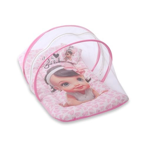 Mommers Baby Folding Mosquito net, Umbrella Net for Travel and Bed, Breathable Mosquito Protection for Kids (0 to 6 Months) Pink