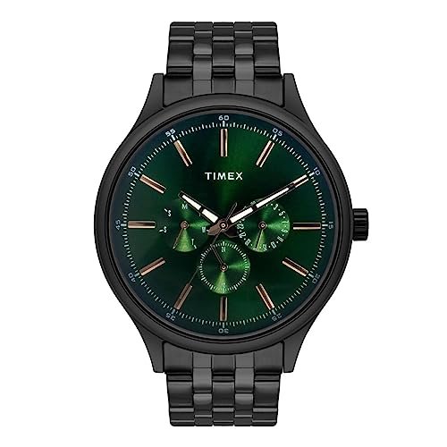 TIMEX Analog Watch for Man with Green Round Dial & Black Stainless Steel Bracelet Band Water Resistant Men’s Wrist Watches – TWEG184SMU12
