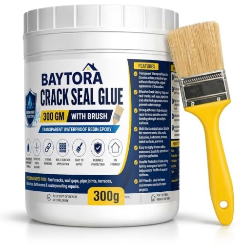 BAYTORA Waterproof Glue for Leakage Strong & Transparent Water Proof Glue Plus Brush Epoxy Resin for Water Proofing for Indoor & Outdoor Crack Seal Agent Roof Water Leakage Glue Adhesive Sealant 300gm