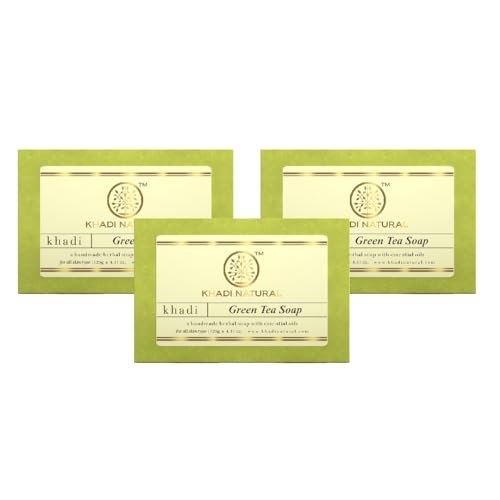 Khadi Natural Green Tea Soap | Herbal Handmade Soap | Bathing Soap For Body Acne and For Rejuvenating Skin | Suitable for All Skin Types| Pack of 3