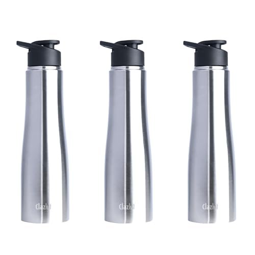Clazkit Optimus Sporty Stainless Steel Water Bottle 1000ml Set of 3|ISI Certified| Leakproof, Rust-Free, BPA-Free, Durable for College, Fridge, Sports, Gym, Yoga & Office