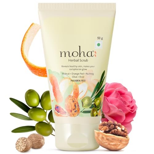 Moha Walnut Face Scrub with Walnut Powder & Aloe Vera | Gentle Exfoliating Scrub for Glowing Skin & Smooth Texture | Dual-Action Polish for Deep Cleansing & Pore Purifying | Face Scrub for Men & Women for Radiant, Refreshed Skin- 50gm (Pack of 1)