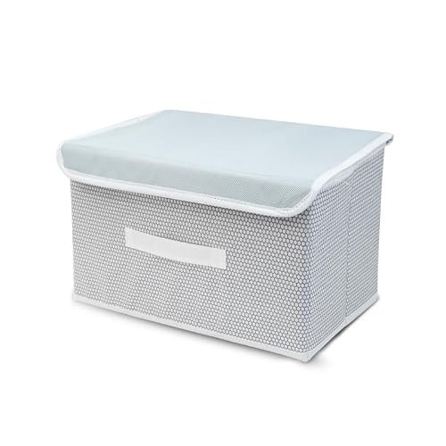 M Teaser Non-Woven Multipurpose Big Storage Box with Lid and Handles Foldable Cloth Storage Organizer Bin Ideal for Organizing Toys & Clothes (Grey, Set of 1)