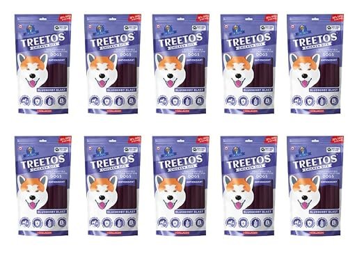 Dr. Pets Pack of 10 (85g Each) Treetos Blueberry Blast Dog Treats | Soft Chew Sticks for Puppies & Adult Dogs | Real Chicken Training Treats | Antioxidant Enriched Snacks