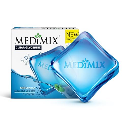 Medimix Clear Glycerine Oil Balance Bathing Bar Soap for Oily Skin 100g | Infused with Eucalyptus Oil & Mint