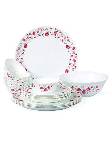 Cello Imperial Red Rose Fantasy Opalware Dinner Set, 19 Pieces, White