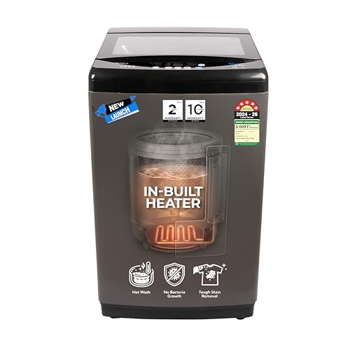 Midea 8 Kg 5 Star Fully Automatic Top Load Washing Machine, In-Built Heater, 10 Wash Programs, Intelligent Sensors, Soft Close Glass Lid (MWMTL080FP1GHMB, Black)