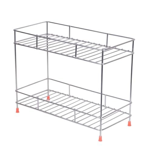 Clazkit Stainless Steel 2-Tier Kitchen Rack, Spice Rack for Kitchen, Accent Shelf Countertop Rack Kitchen Pantry Storage Organizer, Kitchen Racks and Shelves Rack- 20D x 20W x 20H Centimeters