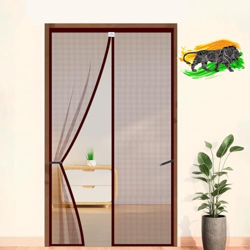 LifeKrafts Polyester Magnetic Mosquito Net for All Door Types & Sizes, Auto-Closing Insect Screen/Curtain to Keep Mosquito & Flies Out, (200×100 cm) Brown