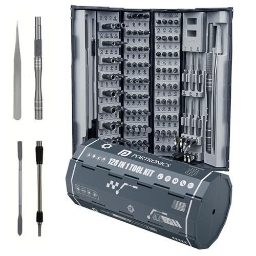 Portronics Bit Box 2, 128-in-1 Screwdriver Kit with Phillips, Flathead, Torx, Pentalobe, Wrench Bits, Flexible Shaft, Tweezer, Spudger & Magnetic Handle for Laptop, Mobile, Car & Electronics Repair