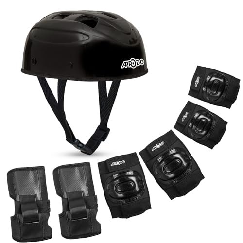 APRODO Kids Protective Gear Set for Roller Skating, Skateboarding & Cycling |for Kids 5 to 12 Years (Black) | Knee and Elbow Pads Wrist Guards Set for Skating, Skateboard & Cycling