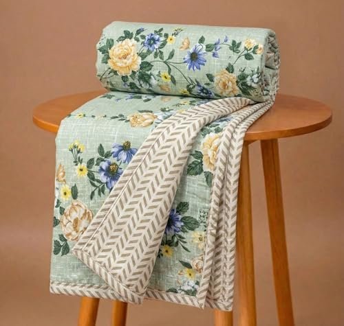 BSB HOME 100% Cotton Reversible Dohar Double Bed Size | AC Blanket Lightweight Summer Comforter | Soft Breathable Bed Blanket (224 x 214 cm) (Sage Green)