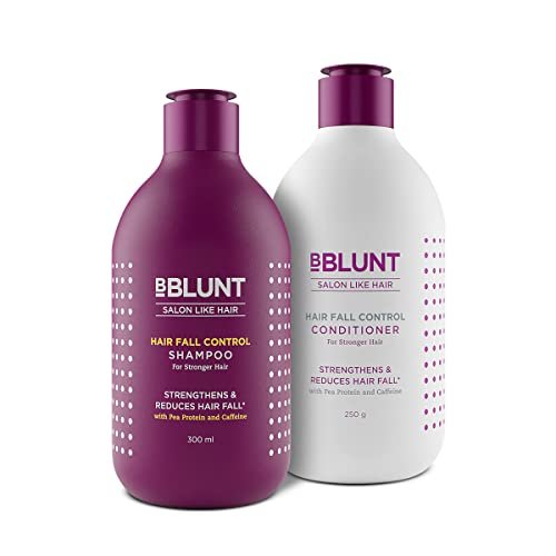 BBLUNT Hair Fall Control Shampoo & Conditioner Combo with Pea Protein & Caffeine for Stronger Hair – (300 ml + 250ml)