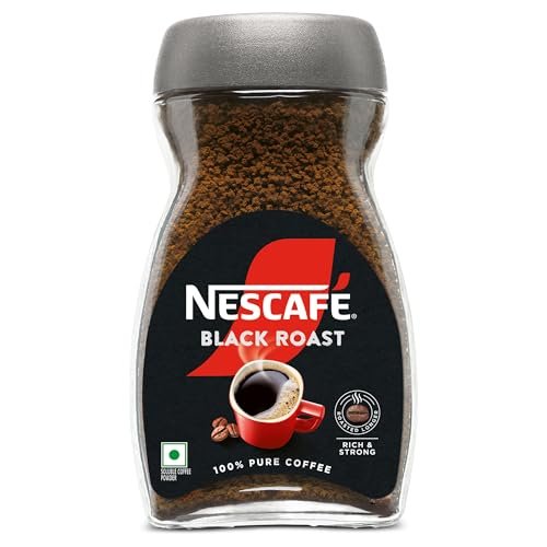 Nescafe Black Roast Instant Coffee | Roasted Longer For A Stronger Cup | Strong & Intense | 100% Pure Soluble Coffee Powder | 90g, Jar