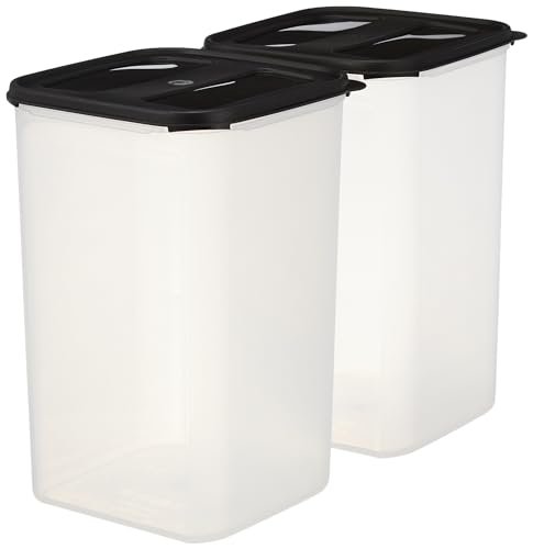 Amazon Brand – Solimo Antimicrobial Square Modular Plastic Storage Container (7.5 L Each) | Stackable | BPA-Free | Multipurpose Use for Snacks, Spices, & More (Set of 2) (Black)