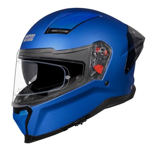 STUDDS Helios ISI and DOT Certified Full Face Helmet with Antifog 100 Lens, Sporty Spoiler (MATT Blue – XL)