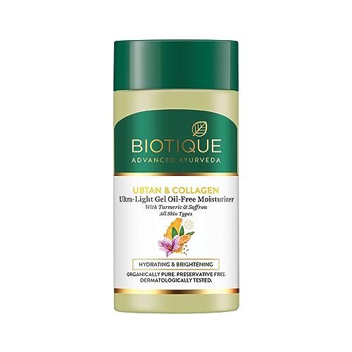 Biotique Ubtan & Collagen Ultra Light Gel Oil-Free Moisturizer for Hydrating, Brightening & Glowing Skin|Enhance Skin Complexion|For Men & Women-25ml