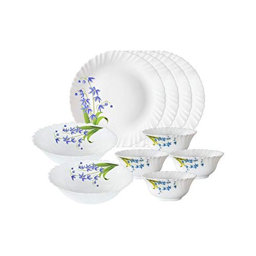 Larah By Borosil Lavender Opalware Floral Dinner Set, 10 -Piece, White