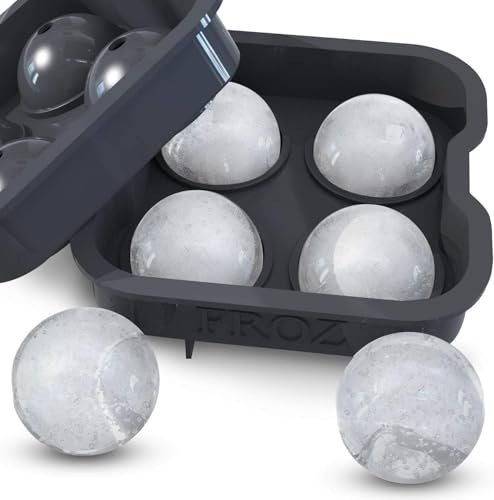 BRENSTEN FROZ Sphere Ice Ball Maker – 4 Large 2″ Slow Melting Round Ice Balls – BPA Free Silicone, Silver